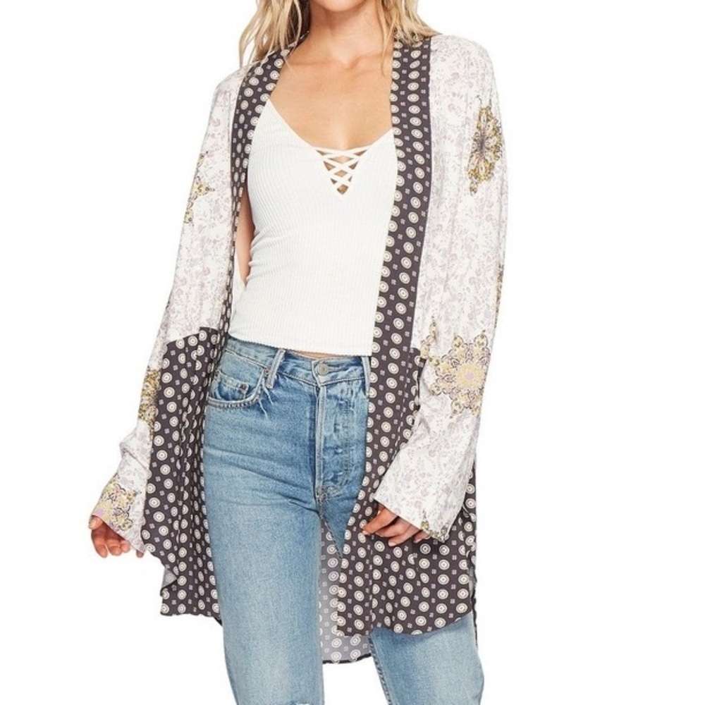 Free People Forget Me Knot Tie Front Kimono In Ivory